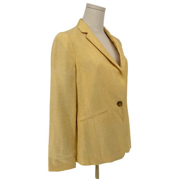 Talbots Butter Yellow Linen Blazer Jacket Women's Size 6P Casual Summer Colorful - Picture 2 of 6